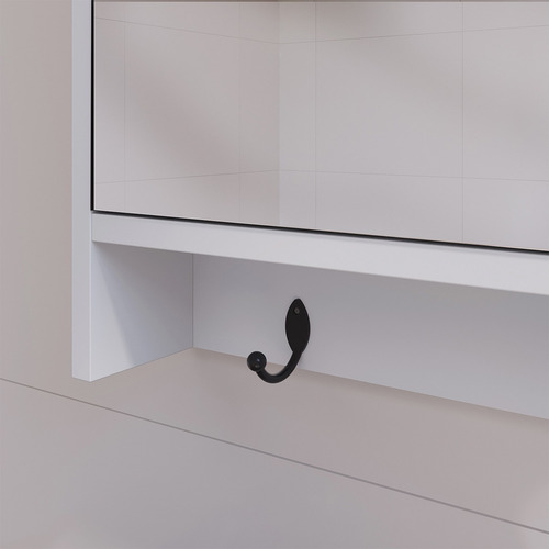 Armário Banheiro Com Espelheira 1 Porta 5 Prateleiras Genova Moldura Branco