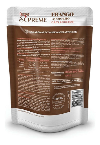 Quatree Supreme Sachê Cão Adult Frango 100g 20unid