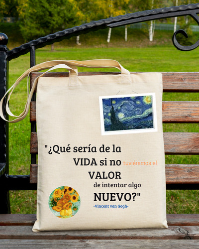 Bolso De Tela Lienzo Estampado Van Gogh, Variedades 40x35cm Beige Van Gogh - Variedad