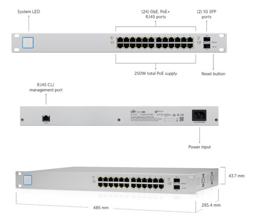 Switch Ubiquiti Standard 24 Poe(gen1) 250w Todos Poe+24v Bcv