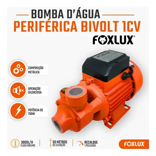 Foto real de Bomba Periferica Foxlux Agua 1cv 750W Bivolt Automatico