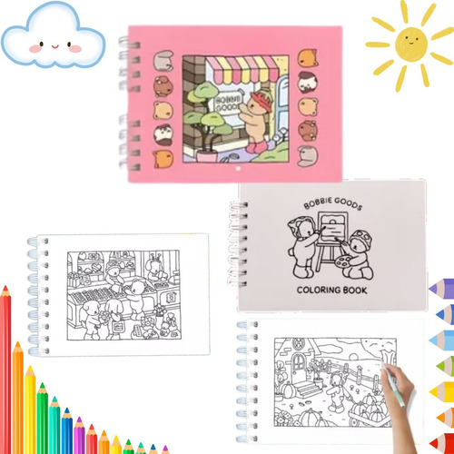 Kit Livro Caderno De Colorir Capa Dura Desenhos Variados 150g A5 Tipo Bobbie Goods Capivara + Canetas Marcadora Permanente Touch 204 Cores Ponta Dupla Base De Alcool Relaxa Combate Estresse Criativida