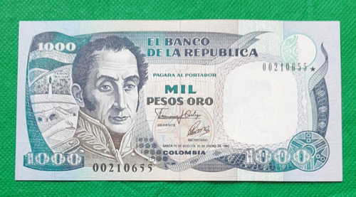 Billete Reposicion De 1000 Pesos Año 1991, Estado Unc