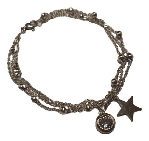 Pulsera Con Cubic Y Dije Estrella De Acero Quirúrgico