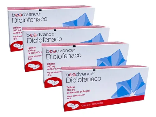 comprar 4 Cajas Diclofenaco Sodico Analgesico 100 Mg 20 Tabletas