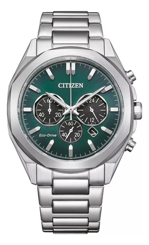 Citizen Dress Classic Crono Green Ca4590-81x Correa Plata Bisel Plata Fondo Verde