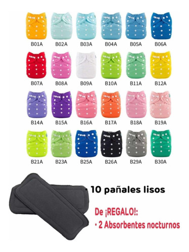 10 Pañales Ecológicos Lisos Alva Baby 12 Insertos Originales