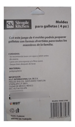 4 Cortadores - Moldes Para Galletas Simple Kitchen