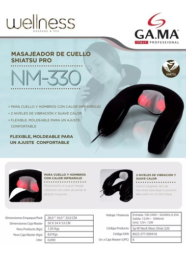Imagen 3 de 5 de Masajeador De Cuello Y Cervical Gama Nm-330 Shiatsu Relax