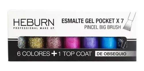 Heburn Set X7 Esmalte Gel Pocket 05 Color Uñas Manicuría