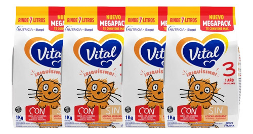 Vital 3 Nf Leche En Polvo Pouch 1kg Combo X 4