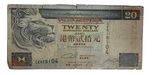 20 Dolares The Hong Kong And Shangai Banking 1994 Unc