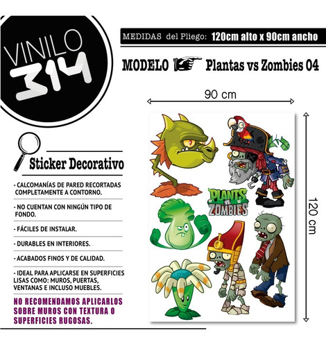 Vinilo Decorativo Plantas Vs Zombies 04. Calcomanía De Pared