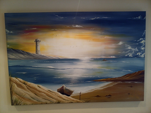 Cuadro Paisaje Marino Y Playa Artista Venezolana Sin Enmarca (Usado)