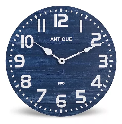 Nikky Home Reloj De Pared De Madera Rústica Azul Marino - 12