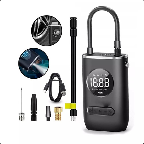 Compresor De Aire Portátil, Inflador De Neumaticos/inflables Negro 60 Hz Monofásica