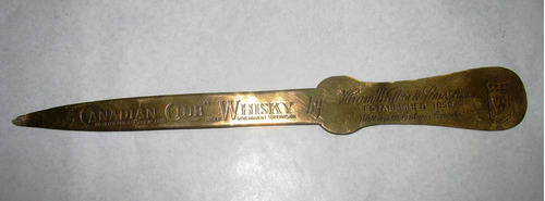 Abrecartas De Bronce C/ Publicidad De Whisky Canadian Club