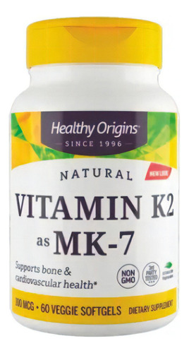 Vitamina K2 Mk7 100mcg 60 Cápsulas Healthy Origins Eua Sem Sabor