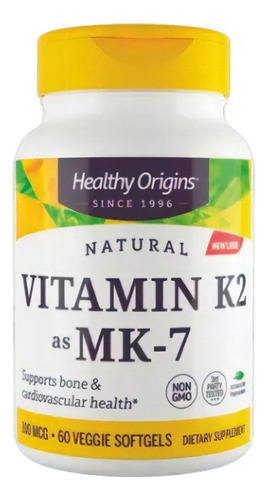 Vitamina K2 Mk7 100mcg 60 Cápsulas Healthy Origins Eua 