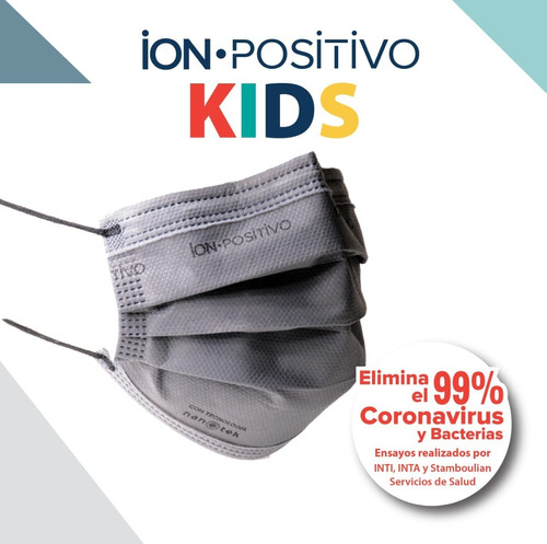 Barbijos Gris Ion Positivo Kids / Niños Nanopartícula X 3u