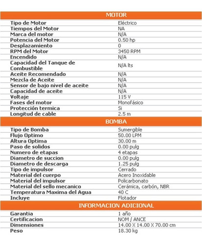 Bomba Sumergible De Cisterna 1/2 Hp Evans Flotador Ssx1me05