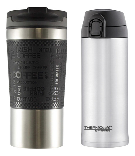 Set X2 (botella De Hidratacion 350ml+mug 360ml Negro Y Gris) Color Gris