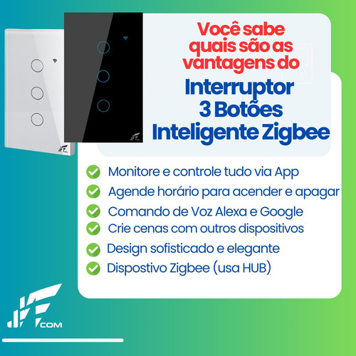 Interruptor Inteligente 3 Botões Zigbee 4x2 Touch Alexa
