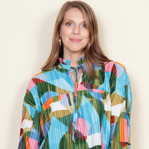 Blusa Wados Plisada Estampada Manga Larga Con Lazo En Escote