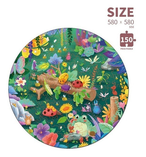 Imagen 2 de 4 de Rompecabezas Circular 150 Pzs Puzzle Bichos En Jardin Flores