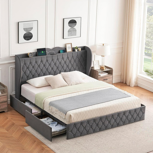 Bed Frame Idealhouse King Size C/ Cabecera Alta Grey