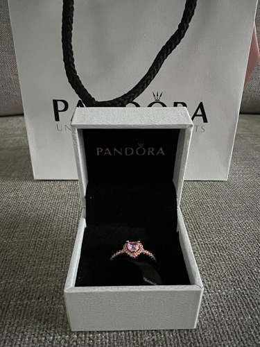 Anillo Pandora Corazón Rosa En Plata Bañado En Oro Rosa 14k Rosa Claro 5