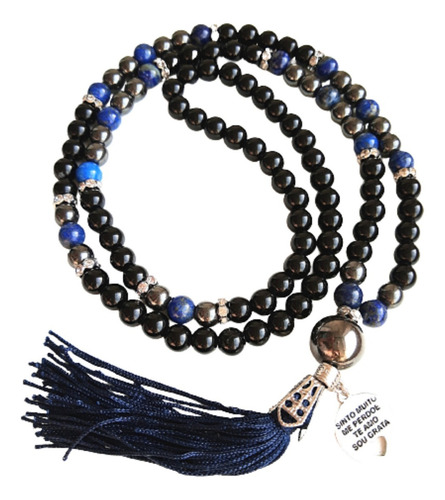 Japamala Rosário/pulseira Pedras Naturais Ho'oponopono Cor Preto