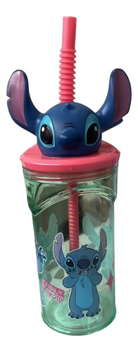 Copo Disney 3d Stitch Lilo C/ Canudo 360ml Tuut Cor Azul