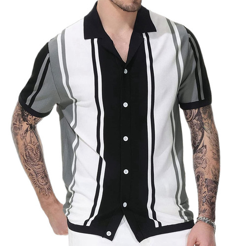 Camisa De Boliche Clássica De Manga Curta Com Botões Para