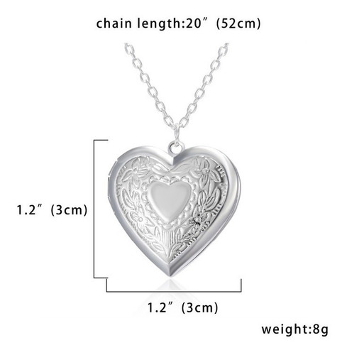 Collar Relicario Corazón Repujado Portaretrato Plateado