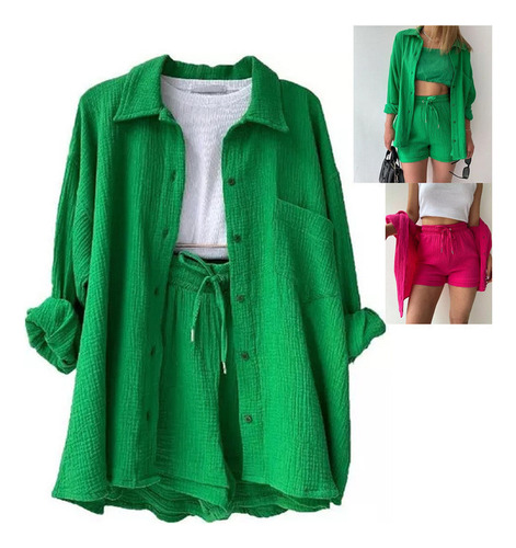 Para Conjunto Casual De Camisa Con Solapa Y Pantalones