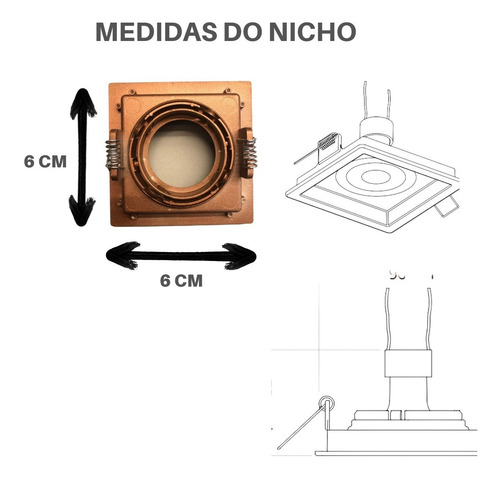 Spot Quadrado Recuado Para Mini Dicróica Mr11 Cobre Bronze