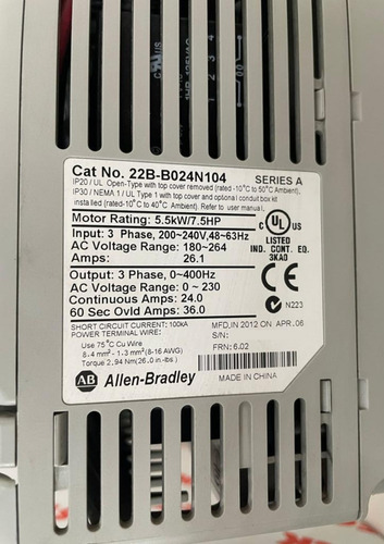 Inversor De Frequência Powerflex 40 22b-b024n104 7,5hp 220v (Usado)