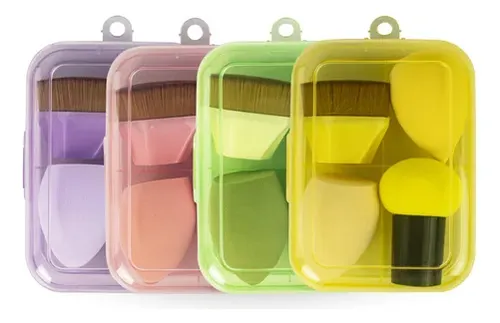 Estojo Kit Esponja Maquiagem Pincel Hexagonal