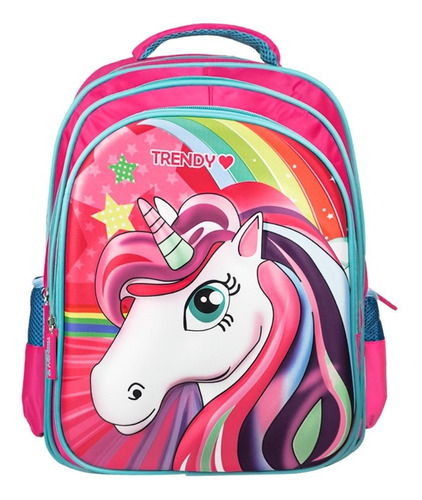 Mochila 3d Escolar Primaria Unicornio Gatito - Caballo Color Fucsia