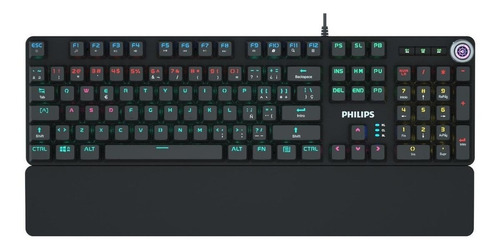 Teclado gamer Philips Serie G600 SPK8605 QWERTY Philips Cyan inglés US color negro con luz rainbow