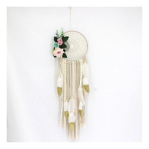 * Colgante De Macramé, Diseño De Atrapasueños, Color Blanco