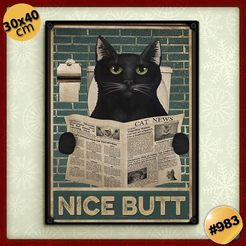 Imagen 1 de 2 de #983 - Cuadro Vintage - Gato Negro Baño Poster No Chapa