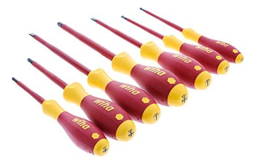 Juego De 7 Destornilladores Aislamiento 1000V Wiha 32099 (Incluye Philips #1, #2 y #3, Plano 3,5mm, 4mm, 5,5mm y 5,6mm) Fabricado en Alemania
