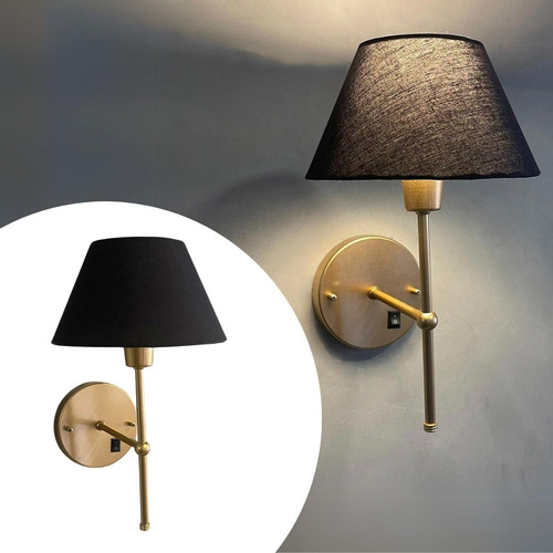 Arandela Parede Colonial Com Interruptor Na Base E Cupula Estrutura Dourado Com Preto 127/220v
