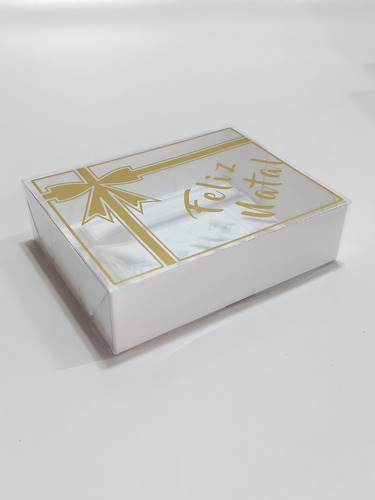 Caixa Presente Feliz Natal, 10 Unid, 15x11.5x4 Cm, Dourado D