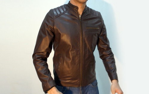 Campera De Cuero Nico Matelaseada Marrón Hombre 100% Cuero