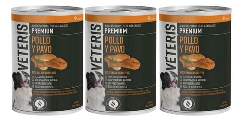 Veteris 3 Pack Pollo 415gr Alimento Humedo Para Perros 