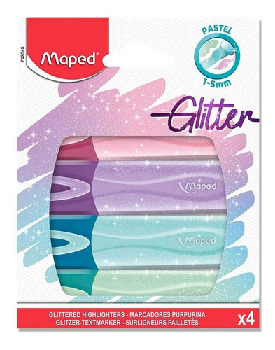 Kit 4 Caneta Marca Texto Glitter Tons Pasteis Maped