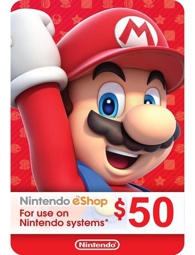 Cartão Nintendo 3ds Wii U Switch Eshop Ecash $50 Dolares Usa